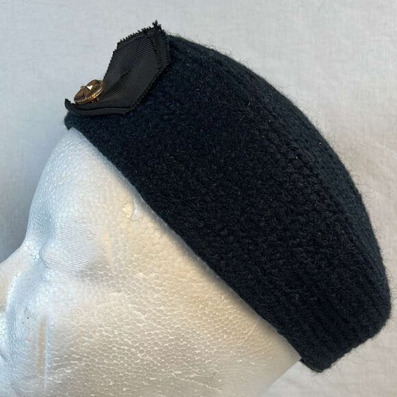 Vintage Pillbox Hat Navy Blue Grosgrain Military Vibe Button with Ribbon Everitt - Picture 1 of 8